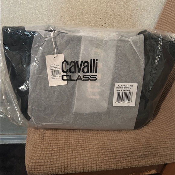 Cavalli Class Sandra Shopper Tote Bag Black Debossed Designer Handbag NWT - Picture 2 of 6